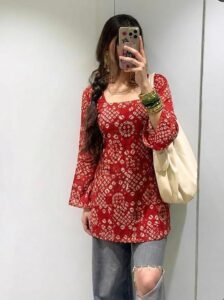 anni designer women’s viscose blend printed short kurti for women