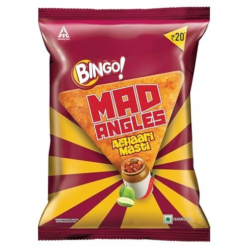 bingo! mad angles achaari masti – mango pickle flavour crunchy triangle chips pack 66g