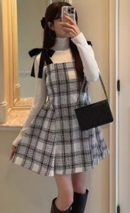 cute plaid mini dress outfit soft girl & coquette style inspo