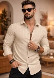 effortless charm beige shirt look 🤍 classy men’s outfit inspiration
