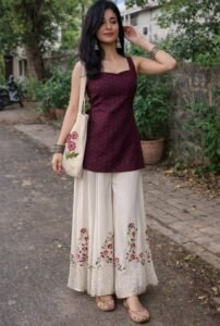 elegant kurti with palazzo set ✨ indo western outfit idea for festive & casual looks
