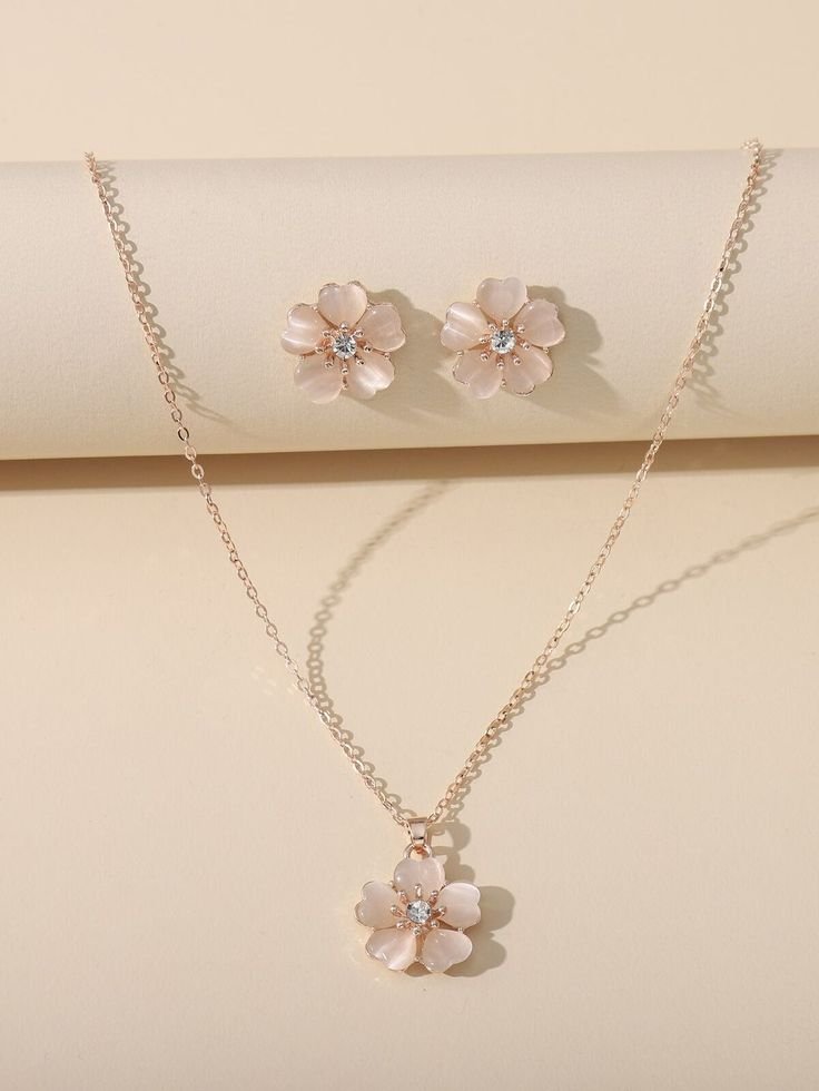 Flower Charm Necklace Earrings Jewelry Set Jewelry Gift For Women