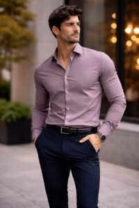 mauve slim fit shirt outfit for men 💜 elegant & modern style 2026