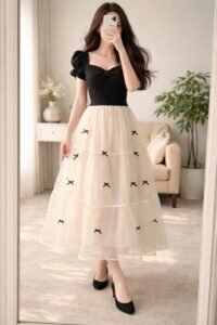 meesho finds classy korean style black top & tulle skirt outfit visit site for product link👇