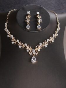 set de 3 piezas para collar y aretes en dorado con elementos de fiesta, con piedras de circonio cúbicas y cadena de aleación accesorios para vestidos de boda nupciales