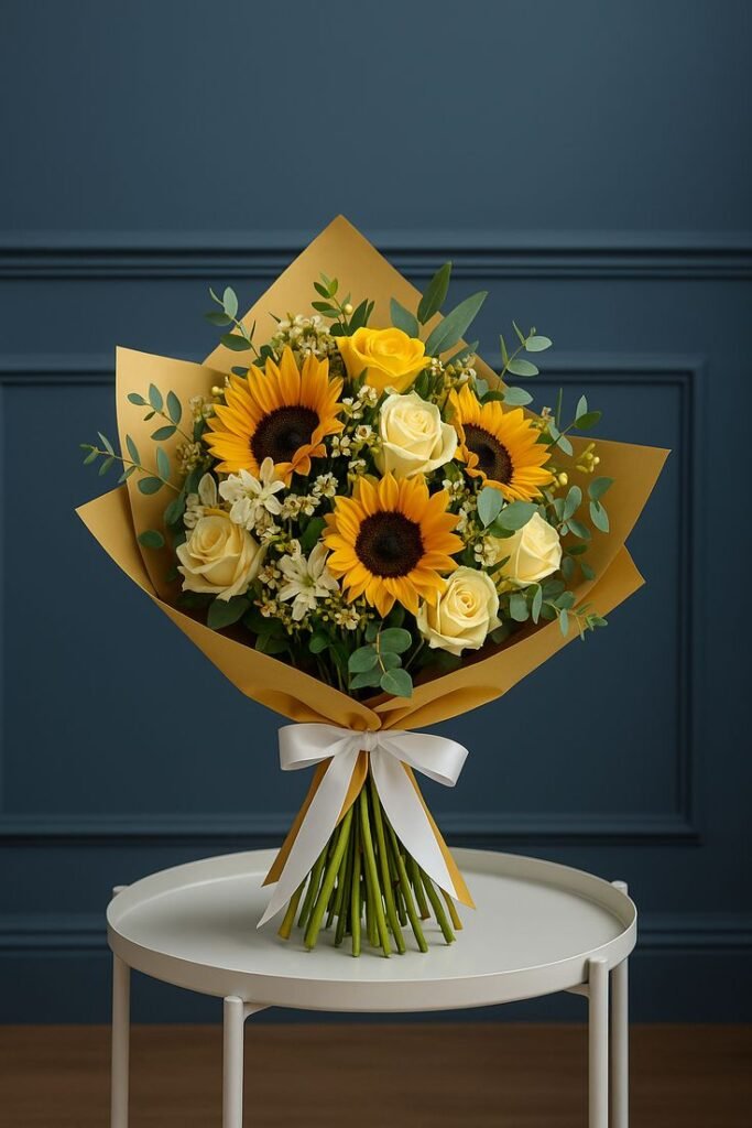 Sunflower White Rose Bouquet Premium Size Bouquet 683x1024