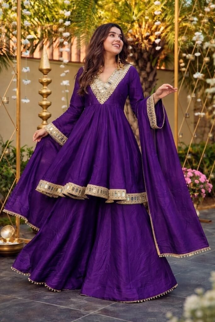 This Beautiful Royal Purple Anarkali Gown Features… 683x1024