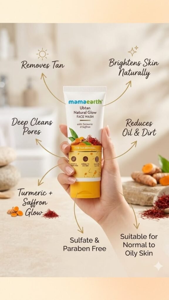 ubatan natural glow face wash with turmaric & suffron for tan removal