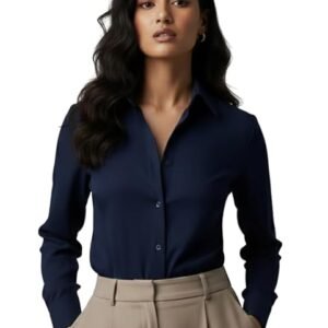 veloura women formal cotton shirt | full sleeve regular fit with v shape collar | stylish casual & office wear shirt