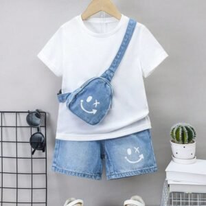 kids boys urban tactical streetwear set white graphic t shirt utility cargo vest and matching shorts 3 piece summer fashion outfit