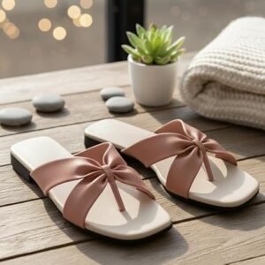 women’s stylish bow knot toe ring sandals | casual flat slip on thong sandals for daily outings & travel