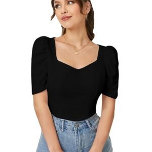 women's sweetheart neck puff sleeve casual top
