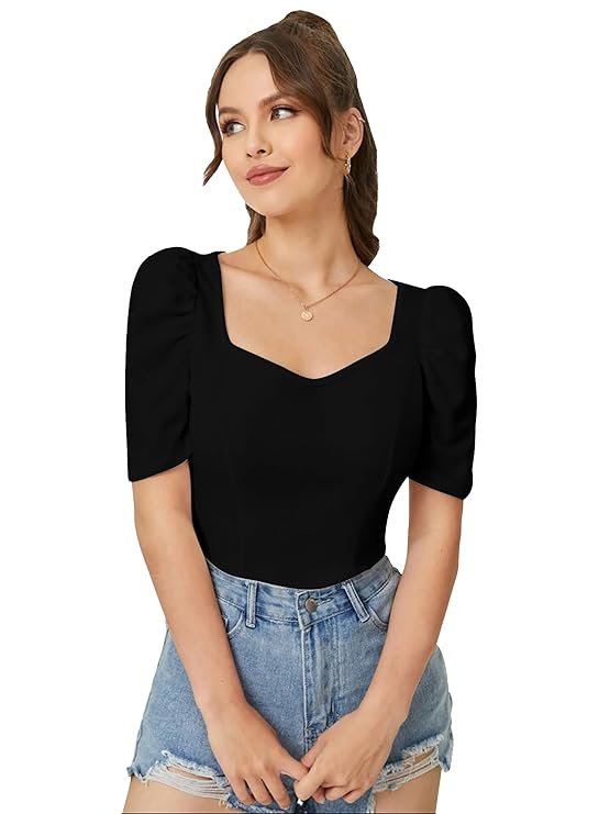 women's sweetheart neck puff sleeve casual top women's sweetheart neck puff sleeve casual top