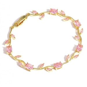 tulip bracelet for women stylish | gold plated pink crystal