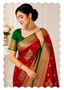 women's glory fancy banarasi kajiwara soft silk saree with embroidery design and zari border.