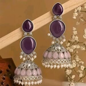 oxidized silver earrings with purple stones 60% off
