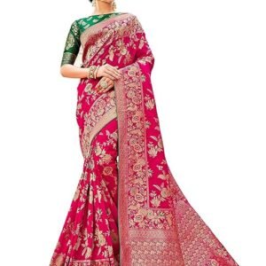 monjolika fashion women's banarasi pure kanjivaram style silk saree with blouse piece for wedding