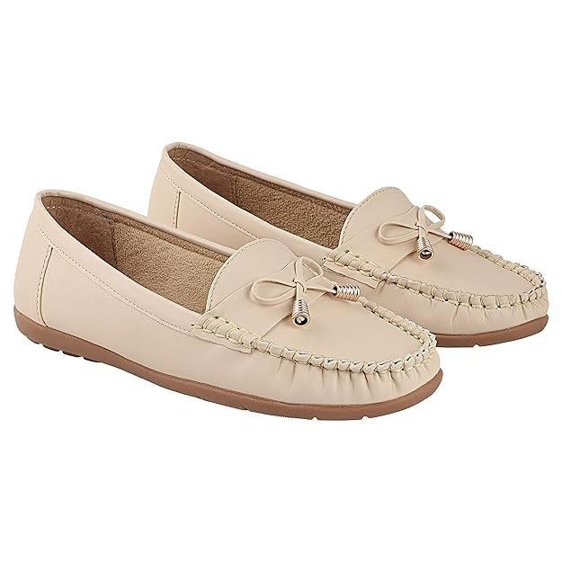 shoetopia women's stylish casual loafers | comfortable slip on flat shoes with bow design & soft sole for daily footwear Women's Loafers