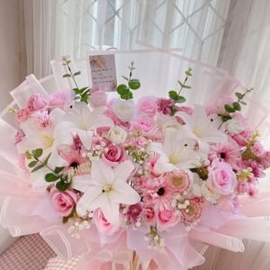 pink lily, rose & carnations
