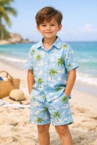 boys summer beach outfit – 2 piece shirt & shorts set