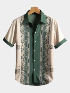 camisas masculinas de manga curta com estampa vintage patchwork