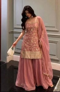 dusty pink sharara suit with dupatta 💕 elegant ethnic wedding look