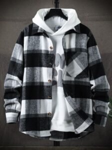 manfinity hypemode men pocket front plaid tweed overcoat without hoodie