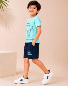nino togs boys typographic shorts and t shirt set (sea green)