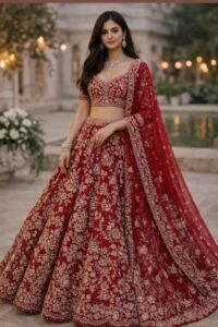 royal red embroidered lehenga 🌹