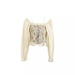korean retro style crop blouse