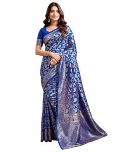 komal women's banarasi raw silk saree with blouse piece, zari woven, kashika silk