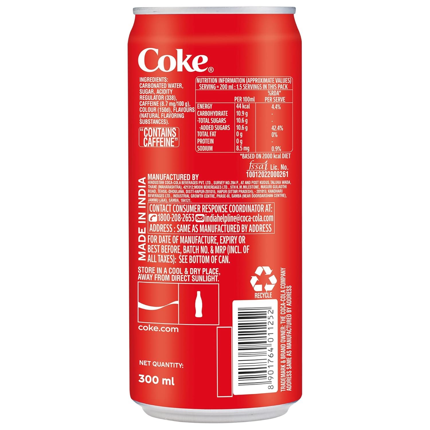 coca cola original taste soft drink can, 300 ml Coca-Cola Can 300ml Refreshing Carbonated Soft Drink