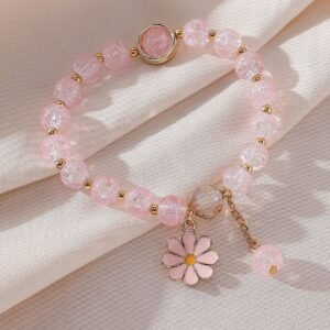pink flower charm beaded bracelet women bracelet stackable bracelet crafted