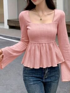 elegant square neck knit top women chic solid color ribbed temu new zealand