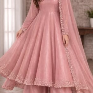 pink anarkali suit