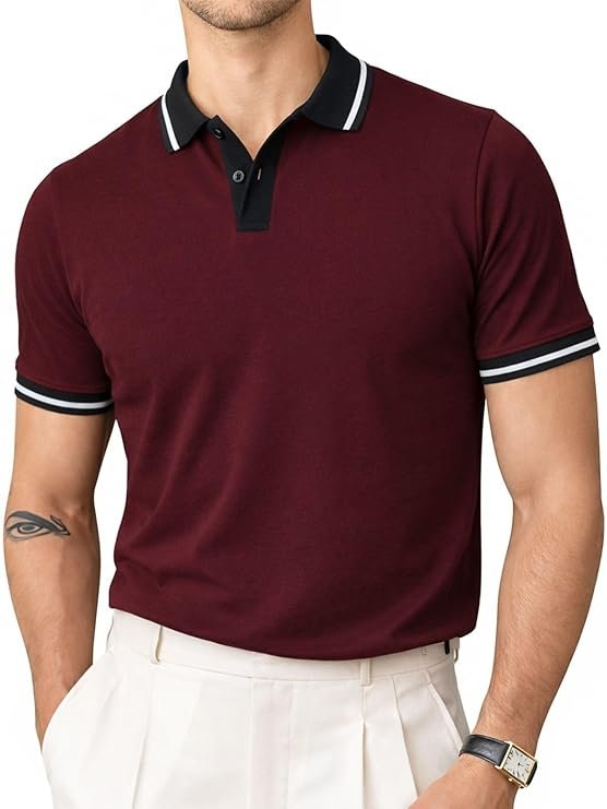 veirdo® men’s polo t shirt regular fit with contrast pattern & striped trim on collar and half sleeves, stylish solid casual, weekend & outdoor wear (sizes s to 2xl) Mens t shirt