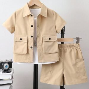 boys casual cargo shirt & shorts co ord set