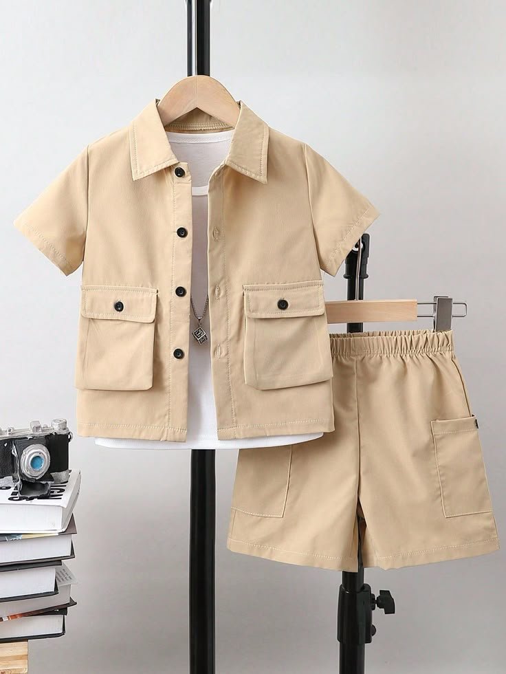 boys casual cargo shirt & shorts co ord set