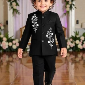 black ethnic suit set with floral embroidery,