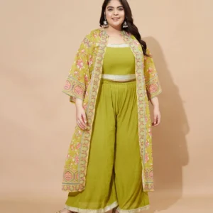 crop top palazzo ethnic jacket set