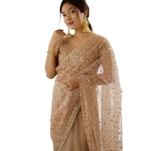 women's net saree with sequin work and unstitched blouse | designer ethnic saree for women