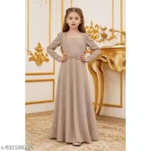 trending girls long gown | princess style birthday & function dress (beige)