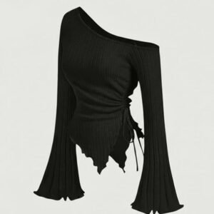 Women One Shoulder Ribbed Crop Top