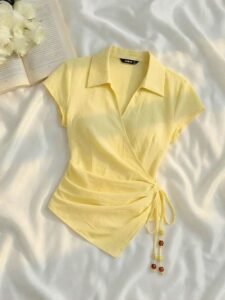 tie up asymmetric hem shirt for women