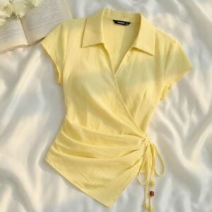 tie up asymmetric hem shirt for women