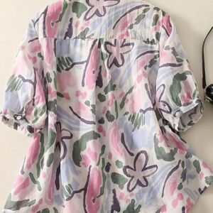 gufrina women’s casual button down shirt with multicolor floral print & half sleeves, collar neck