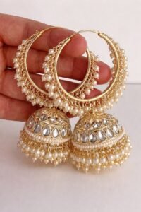 ✨✨elegant gold pearl jhumka hoop earrings for women