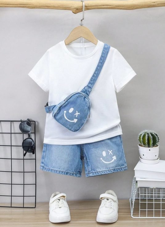 kids boys urban tactical streetwear set white graphic t shirt utility cargo vest and matching shorts 3 piece summer fashion outfit