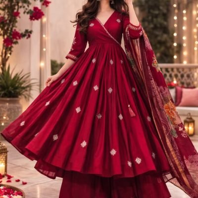 Maroon Anarkali Suit with Heavy Printed Dupatta
