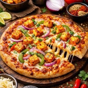 This homemade paneer pizza is loaded with spicy…